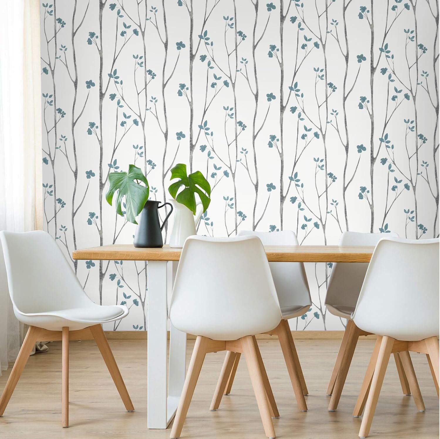 Timeet 16."x393.7"Blue Wallpaper Peel and Stick Wallpaper Leaf Wallpaper Floral Leaf Wallpaper Blue White Contact Paper Removable Wallpaper Self Adhesive Wallpaper Bathroom Wallpaper