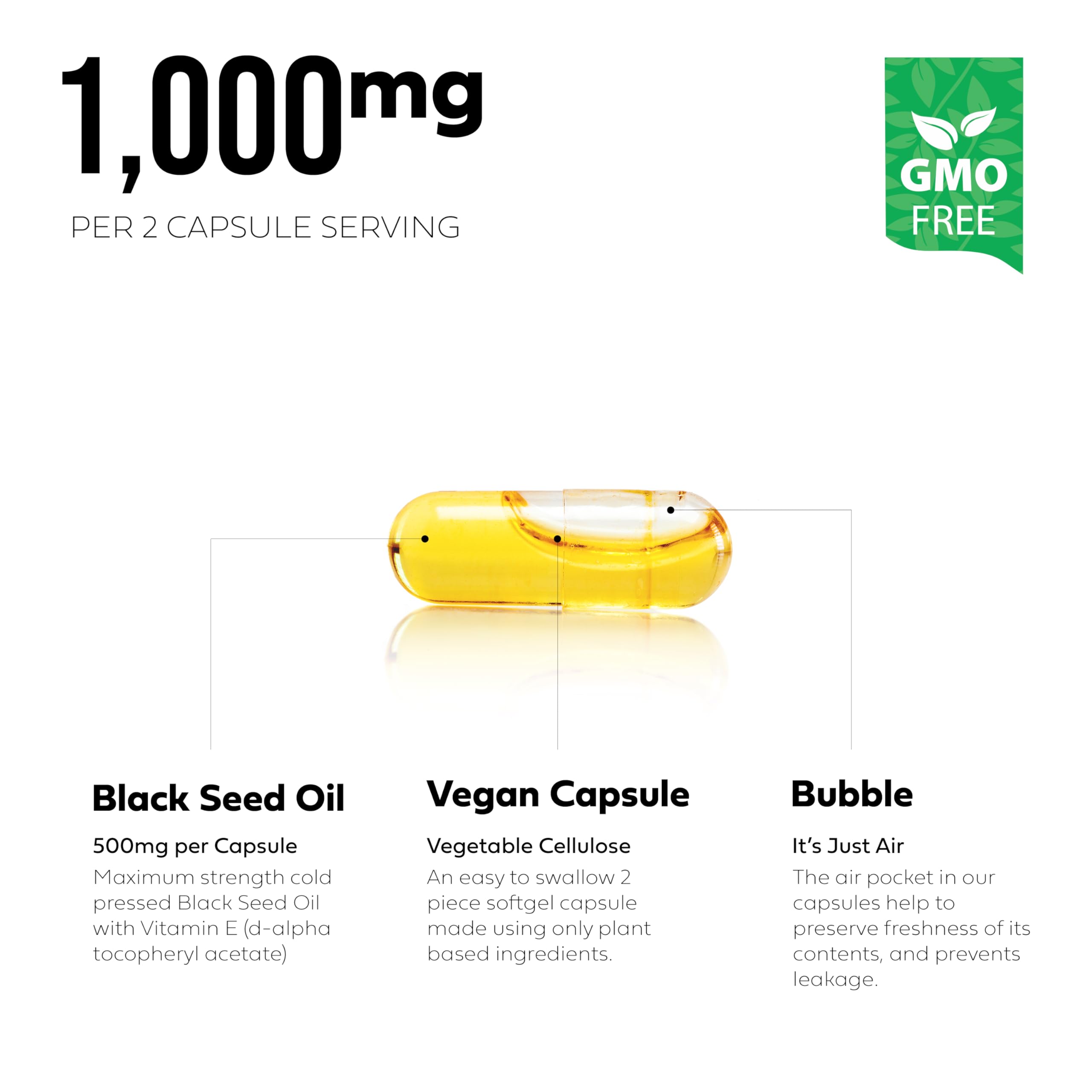 Black Seed Oil Capsules | (Non-GMO & Vegan) Cold-Pressed Nigella Sativa Providing Pure Black Cumin Seed Oil | Super Antioxidant for Digestion, Joints, Hair & Skin | 500mg per Capsule — Amazon image 3