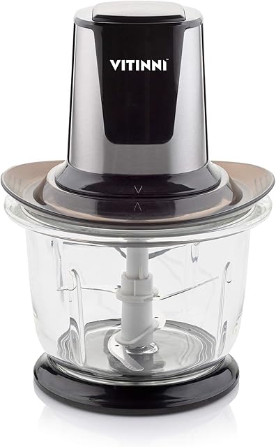 Vitinni Food Chopper - Multi Function | Compact Size | Vegetables, Meat Fruit, Ice Chopping | Quick Button Press Control | Easy Clean Glass Bowl