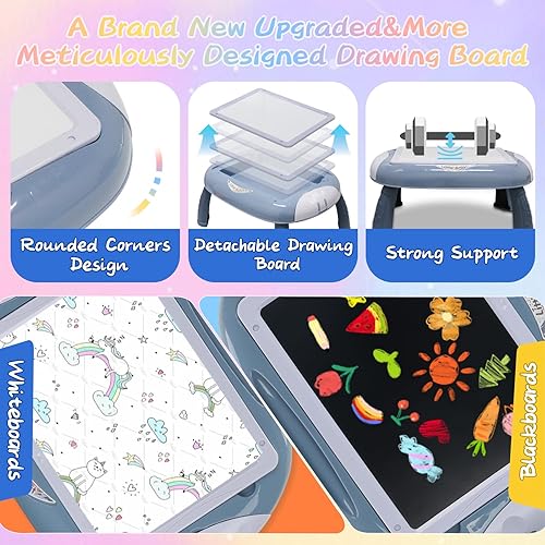 Miniatura 4 de Juguetes para niños de 1 a 3 años, tablero de dibujo magnético con letras magnéticas, tablero de garabatos de doble cara y juguetes de aprendizaje