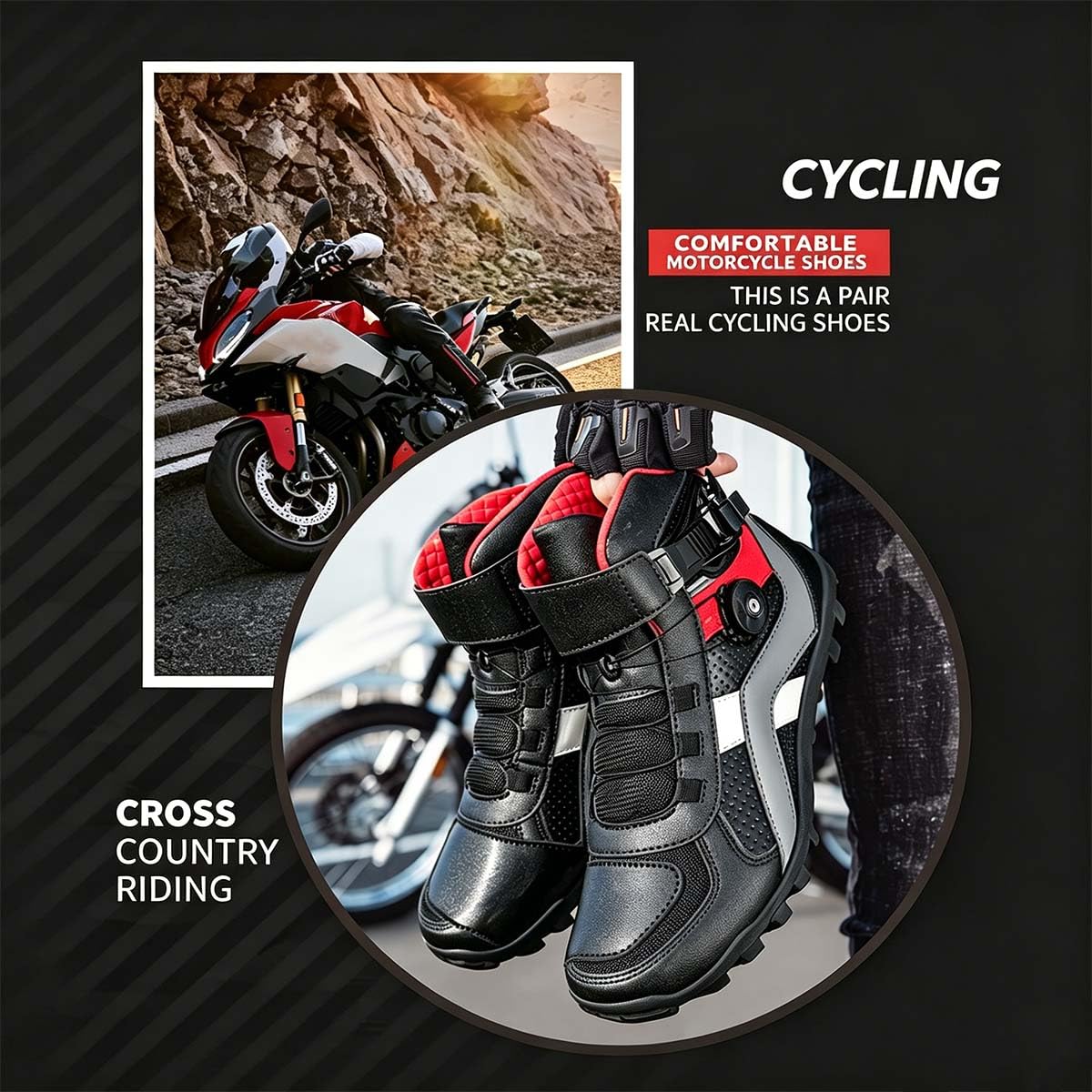 Zapatos de Moto para Hombre con Protectores Zapatos de Calle Motocicleta Reforzados, Cierre Rápido, Antideslizantes, Resistentes