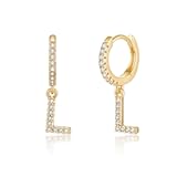 Initial Earrings for Women&comma; 925 Sterling Silver Post Hypoallergenic Small Huggie Hoop Earrings Gold Plated Cubic Zirconia Initial Earrings Jewelry