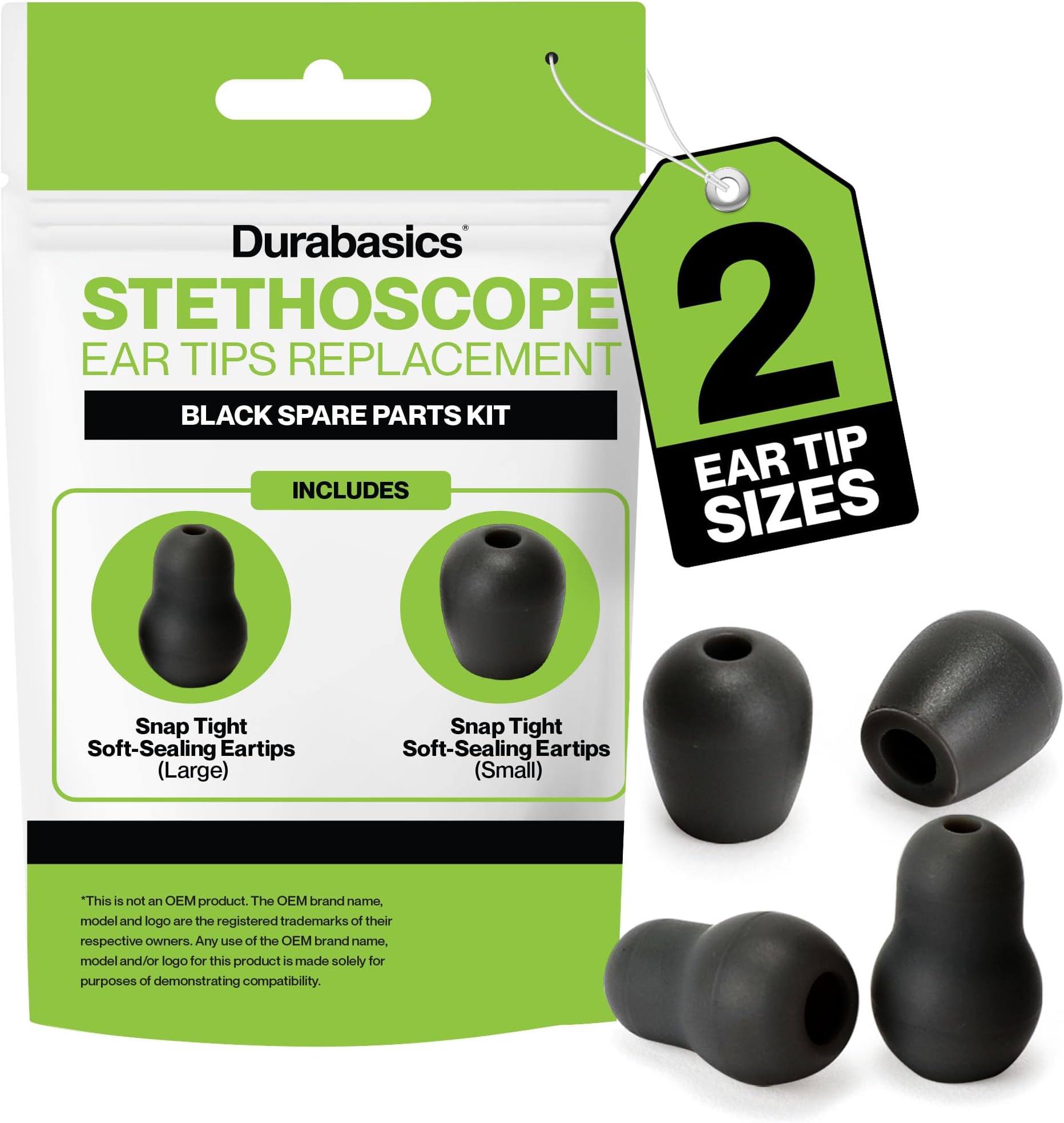 Durabasics Stethoscope Ear Tips Replacement for Littmann Stethoscopes - Compatible with Littman Ear Tips Replacement, Stethoscope Ear Pieces, Littmann Stethoscope Parts & Cardiology IV Parts - Black