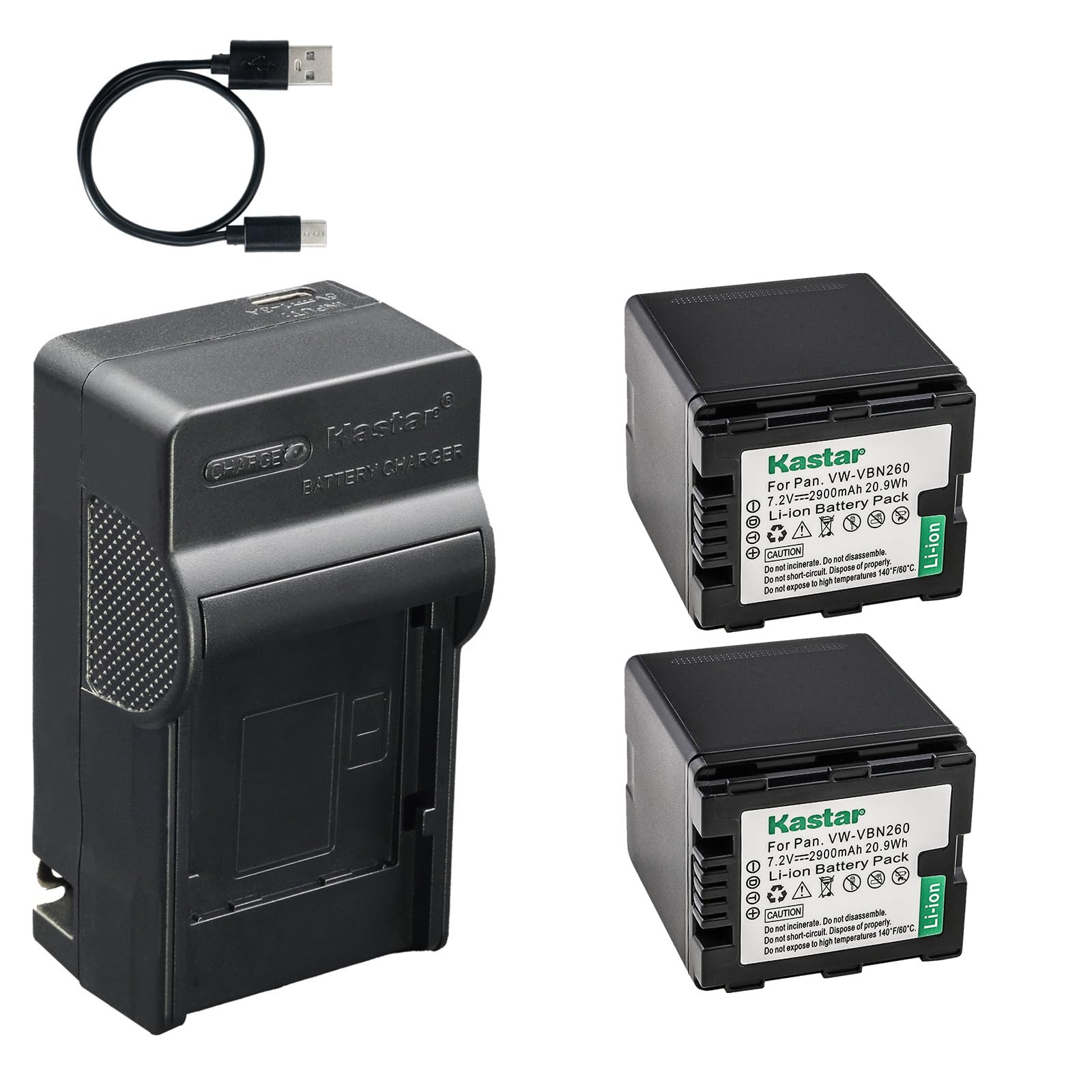 Kastar 1-Pack Battery and AC &amp; USB-C Charger, Compatible with Panasonic VW-VBN070 VW-VBN130 VW-VBN260 for HC-X800 HC-X900 HC-X920 Camcorders