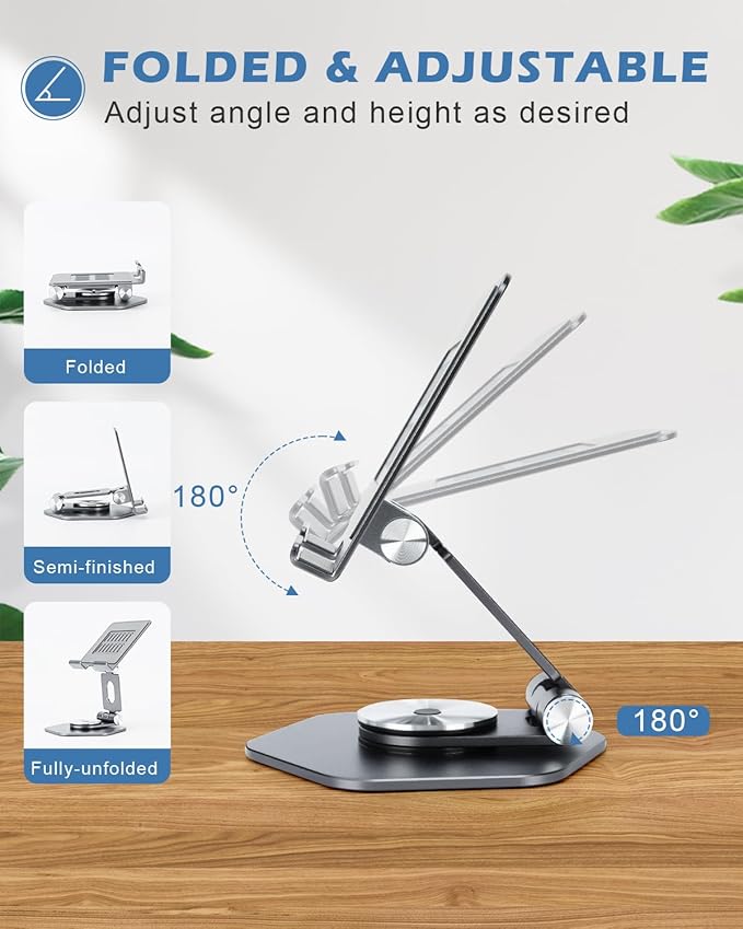 Soporte de aluminio para tablet con base giratoria 360°, gris miniatura 3