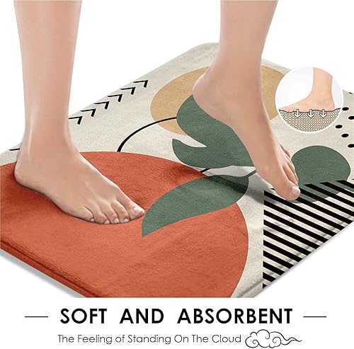 Miniatura 4 de Tayney Juego de cortina de ducha bohemia de mediados de siglo con tapa de inodoro y alfombras antideslizantes, juego de 4 cortinas de ducha botánico