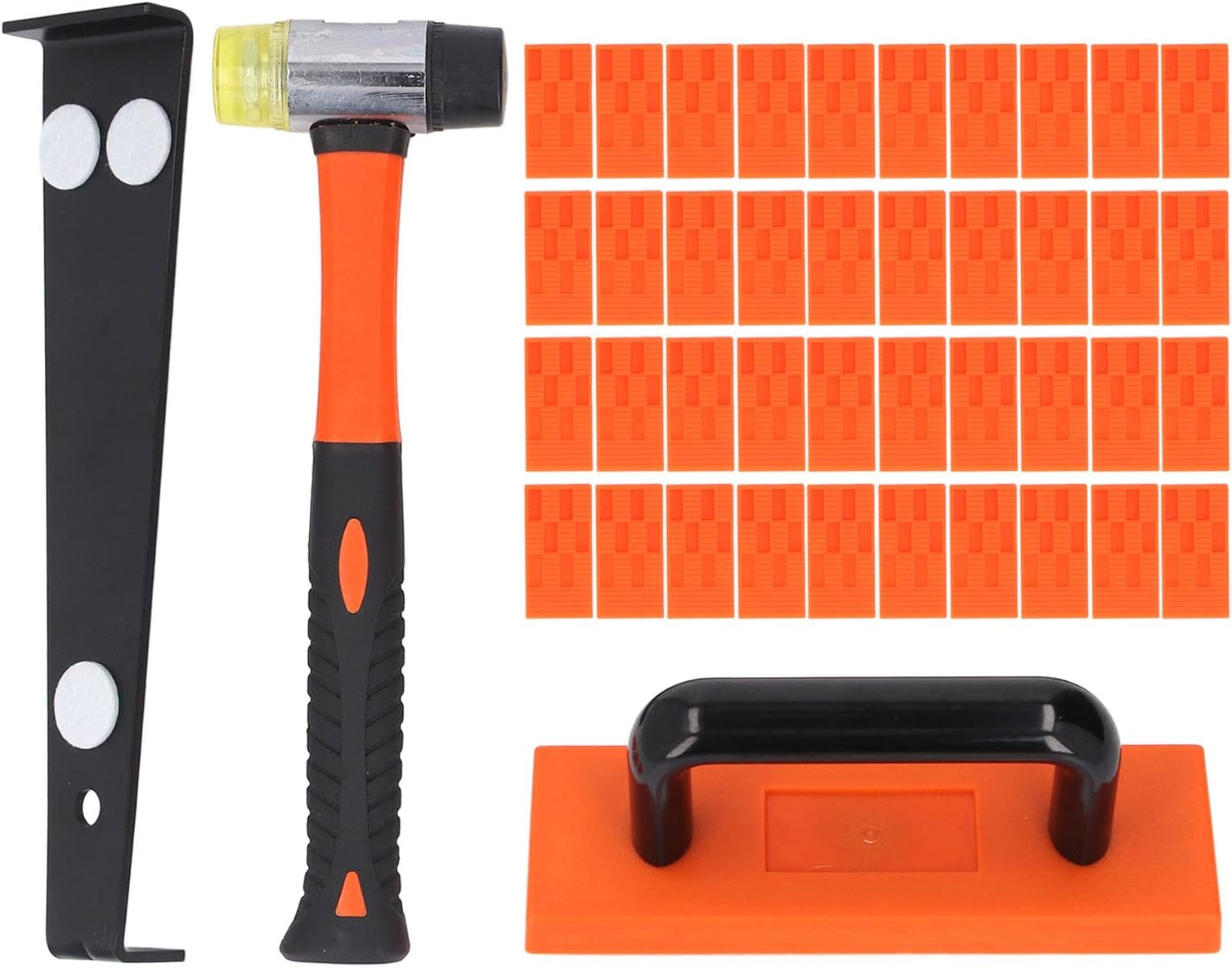 Laminate Flooring Installation Kit | 43Pcs Pro Tools with 2 - Sided Soft Mallet & 40 Spacers | Heavy Duty Pull Bar & Tapping Block for Hardwood/LVP/LVT Flooring