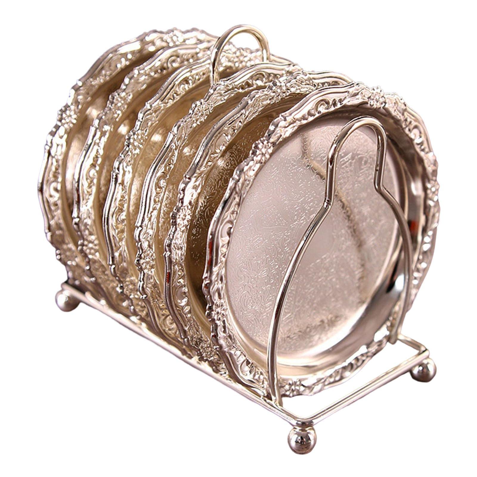 Assiettes à desserts en métal incassables, lot de 6 pièces argentées pour le thé