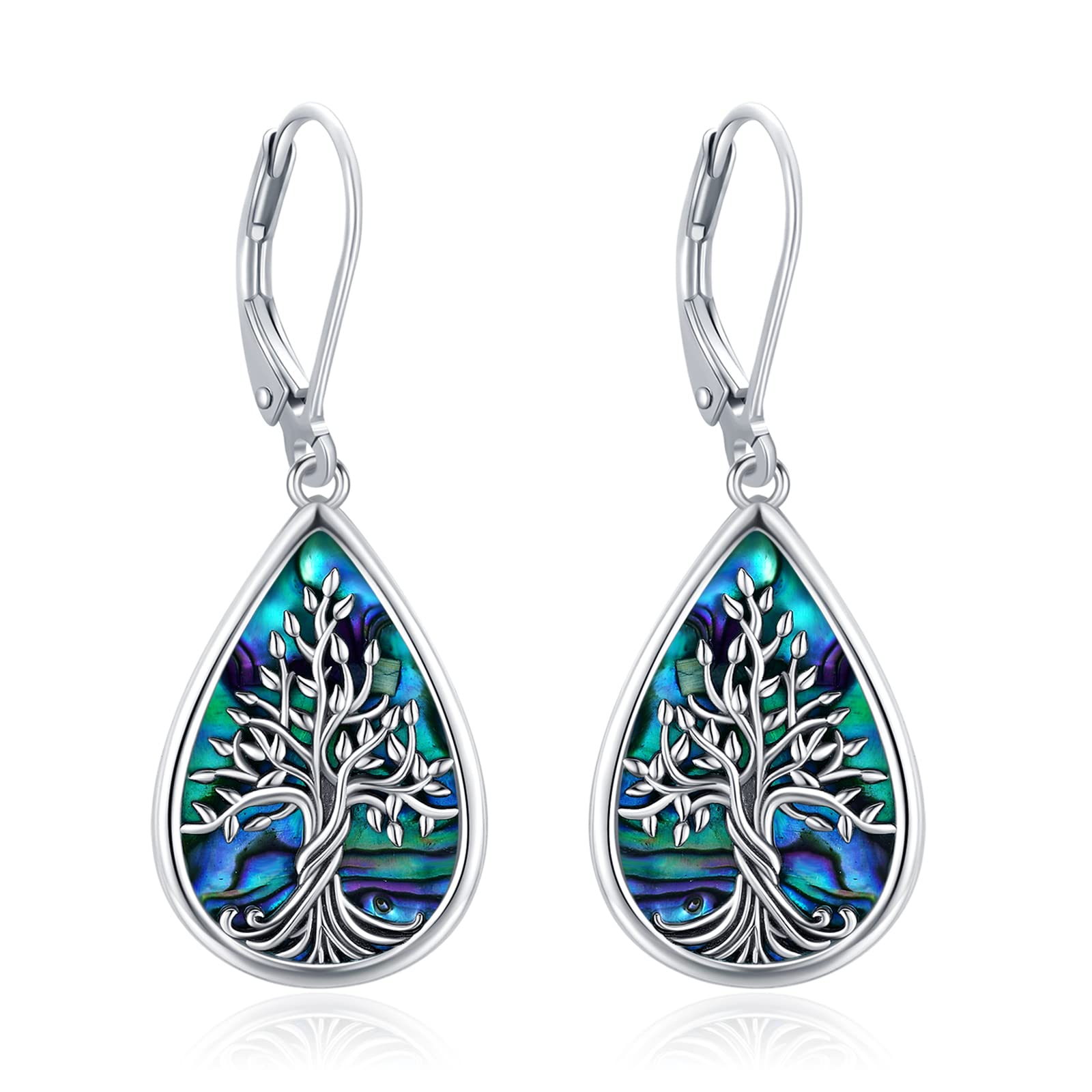Eusense Orecchino con albero della vita Orecchini in argento 925 con conchiglia di abalone Orecchini pendenti Gioielli Regalo per donne ragazze