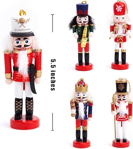 Miniatura 2 de AMOR PRESENT Juego de adornos de cascanueces de Navidad, decoración colgante de cascanueces de 5.5 pulgadas, soldados de madera para árbol de