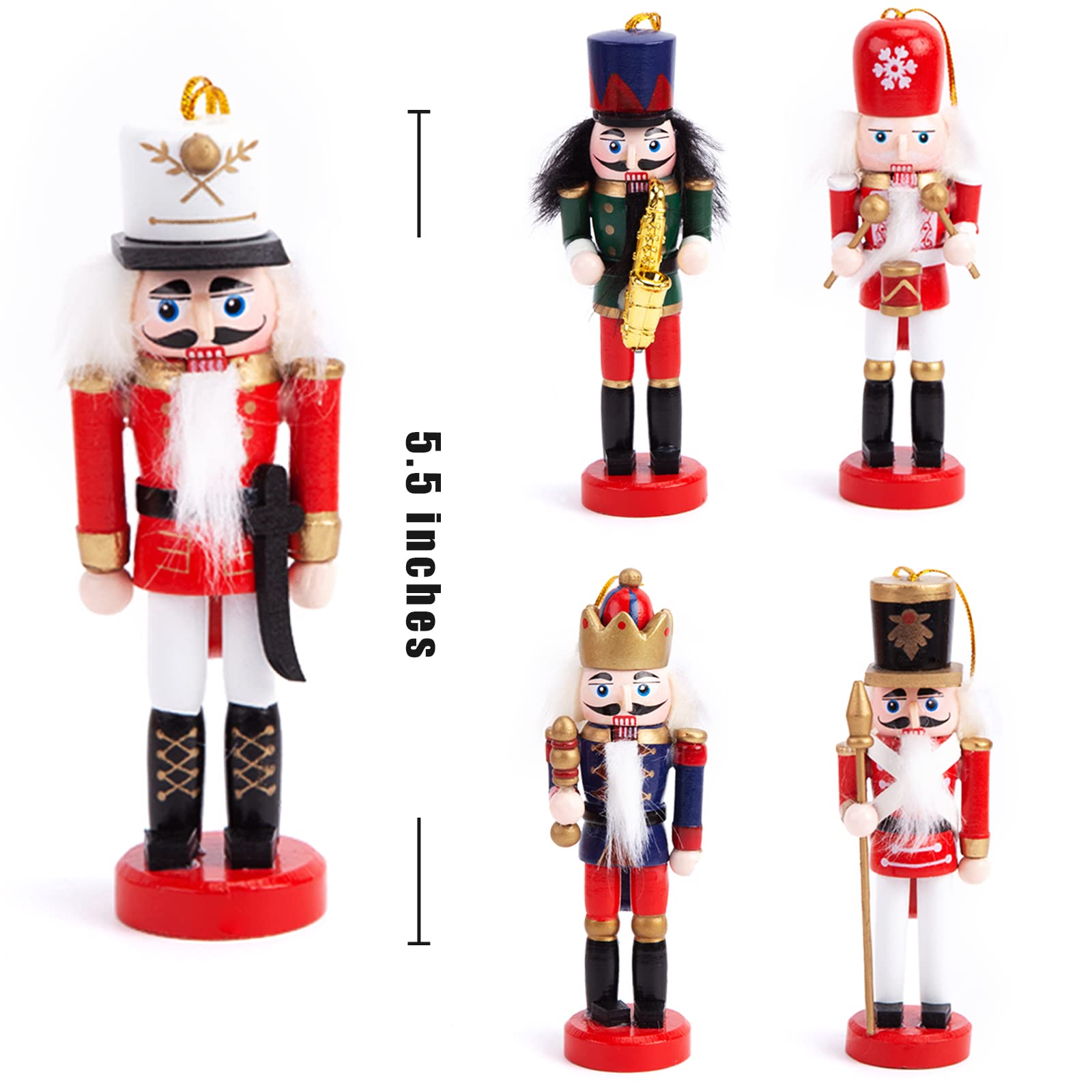 AMOR PRESENT Christmas Nutcracker Ornaments Set, 5.5 Inch Hanging Decorations Wooden Nutcracker Soldiers for Christmas Tree Gift Shelves Table Decoration