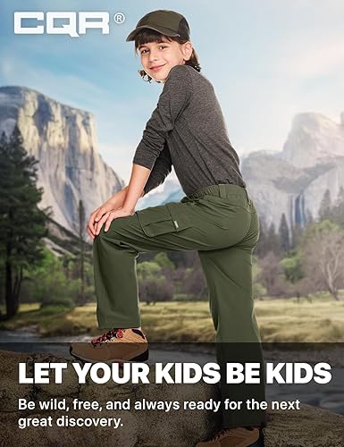 Miniatura 7 de CQR Pantalones cargo de senderismo para niños y jóvenes, UPF50+ pantalones de secado rápido para acampar al aire libre