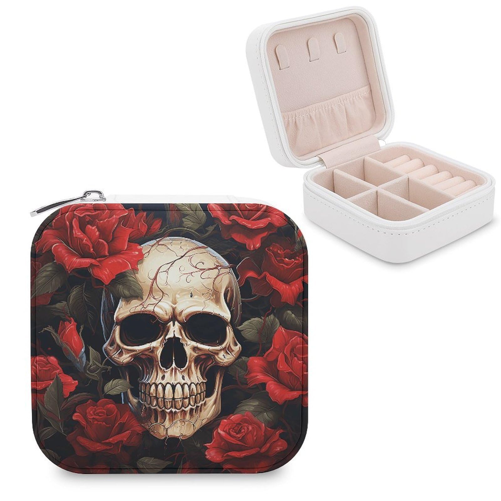 VstaDank Skull Rose-Red Jewelry Box for Women Custom Travel Jewelry Case Personalized Travel Jewelry Boxes Small Portable Jewelry Organizer Box for Rings Necklaces Bracelets Earring