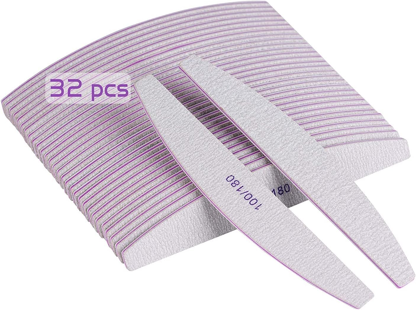 32 Pcs Nail Files 100/180 Grit Nail Buffering Files for Poly Nail Extension Gel and Acrylic Nails Double Sided Emery Board Washable Nail File Professional Manicure Tools For Nail Grooming and Styling