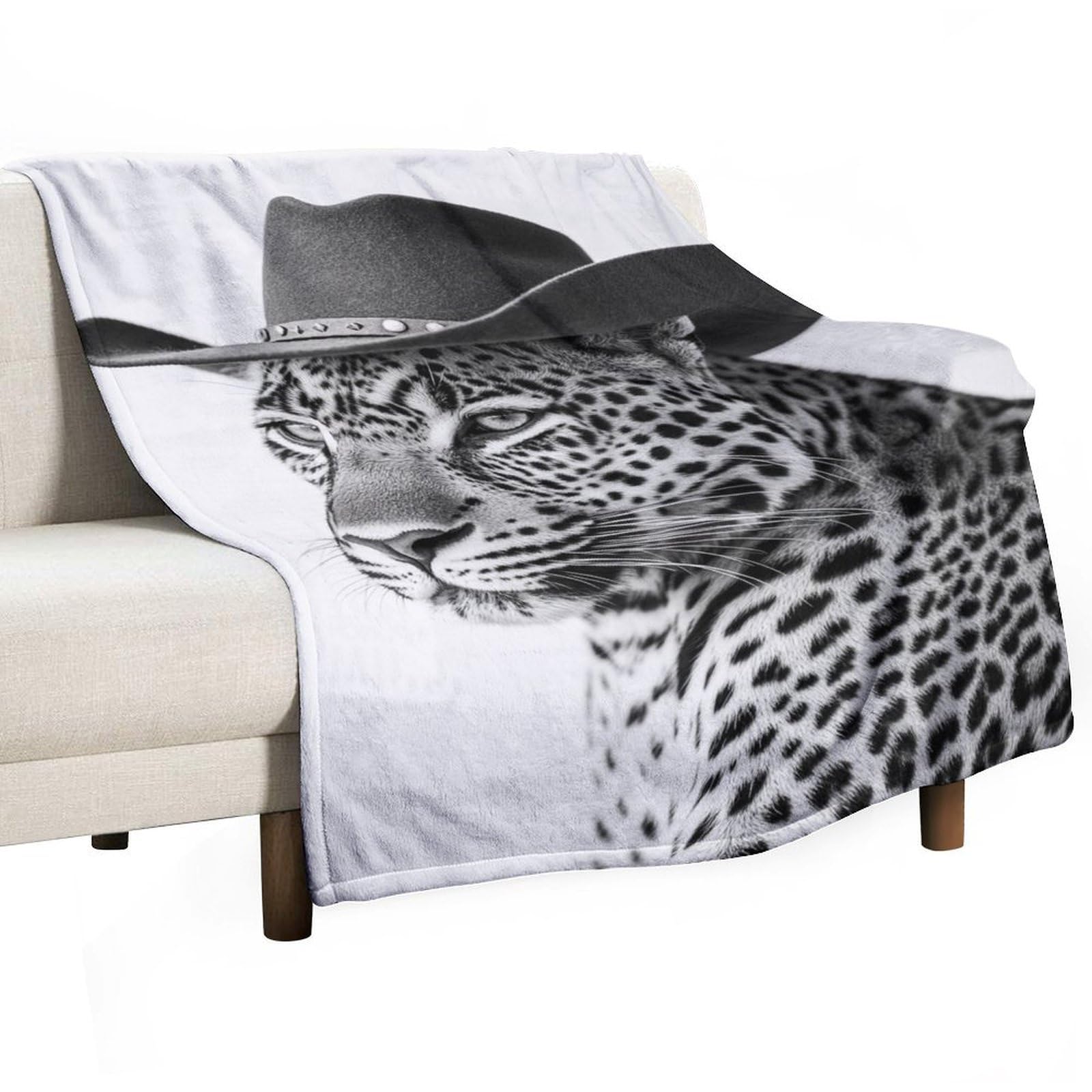 Couverture léopard avec chapeau de cow-boy plaid anti-boulochage doux pour canapé 127x152 cm