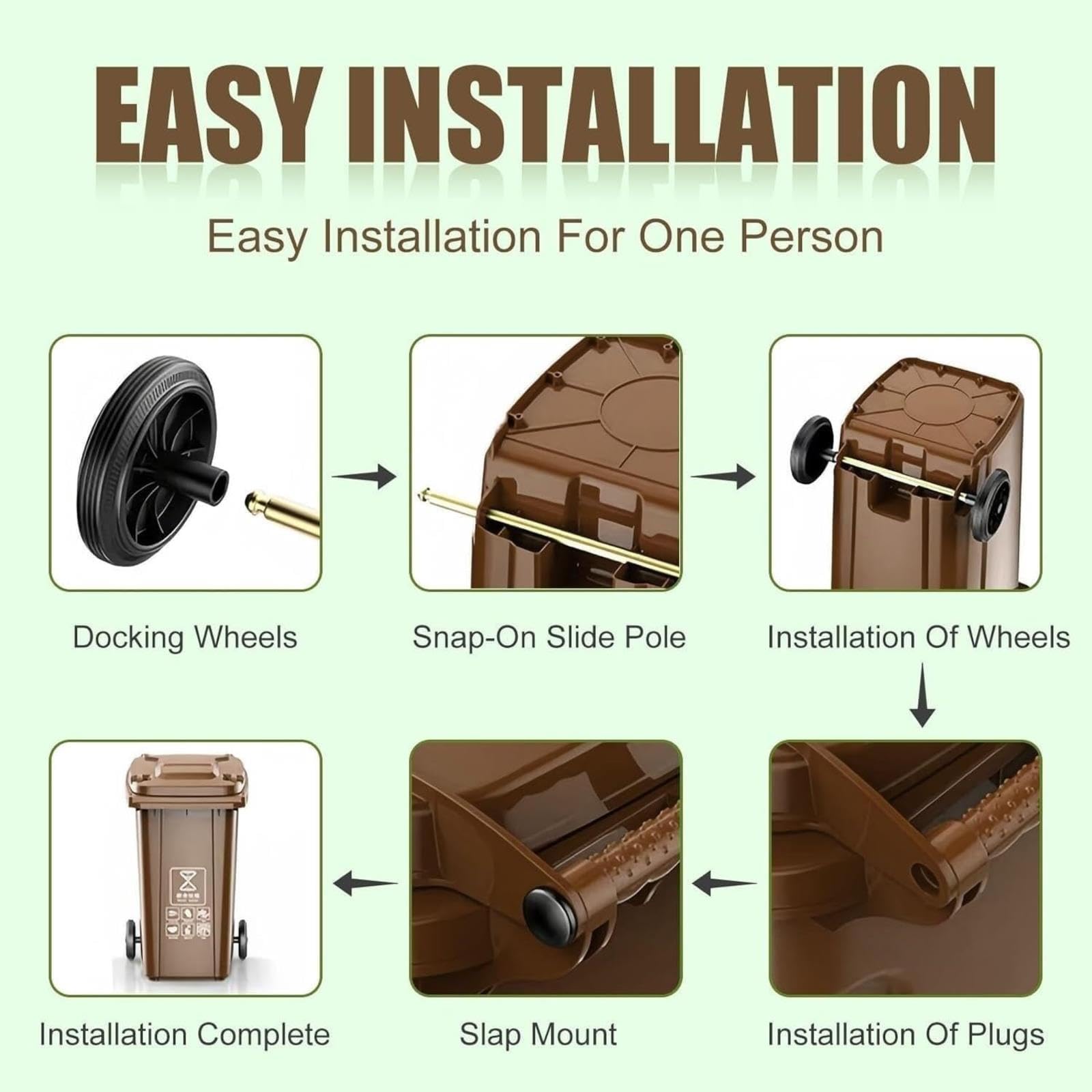 Pattumiera da Esterno con Coperchio E Ruote, in Plastica Resistente, Ideale per Casa, Garage E Patio. (Brown 80L)