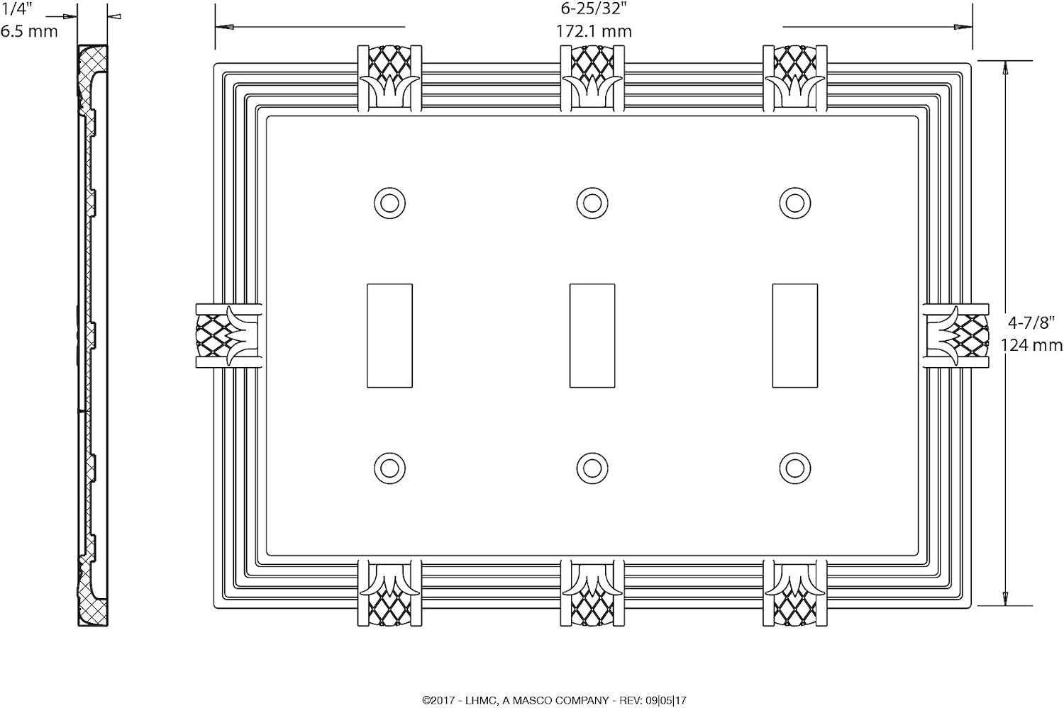 Franklin Brass 64477 Pineapple Triple Toggle Switch Wall Plate/Switch Plate/Cover, Tumbled Antique Brass