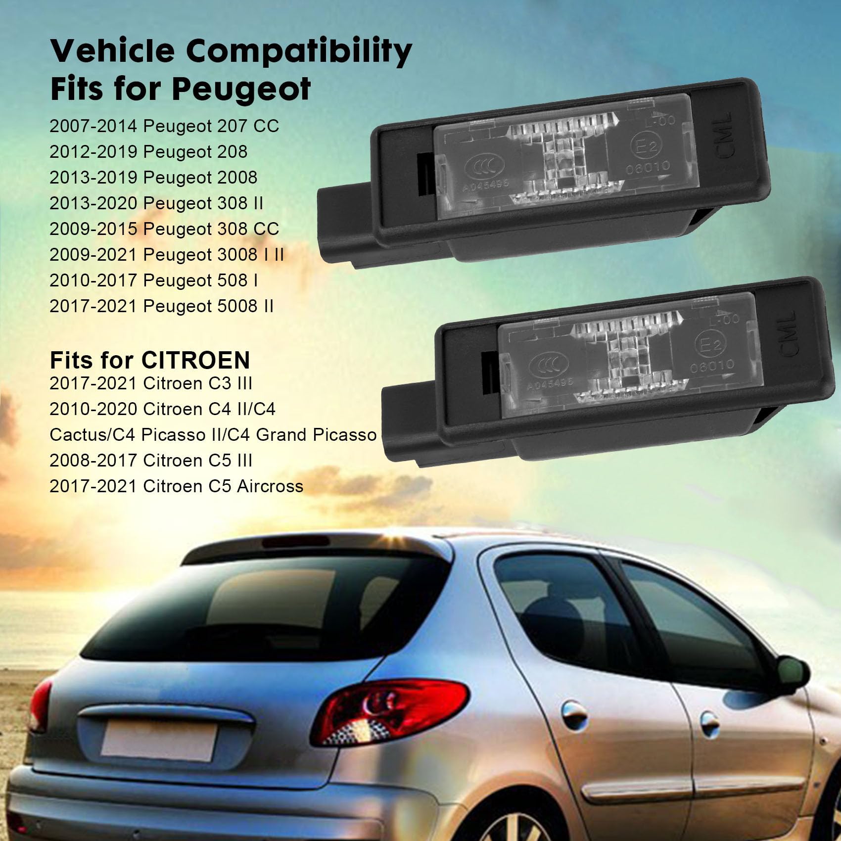 6340F0 Lampade targa, 3200 K Luce targa di ricambio per Peugeot 207 CC 208 2008 308 3008 508 5008 Citroen C3 C4 C5, sostituire 6340G3 9682403680 9661480980