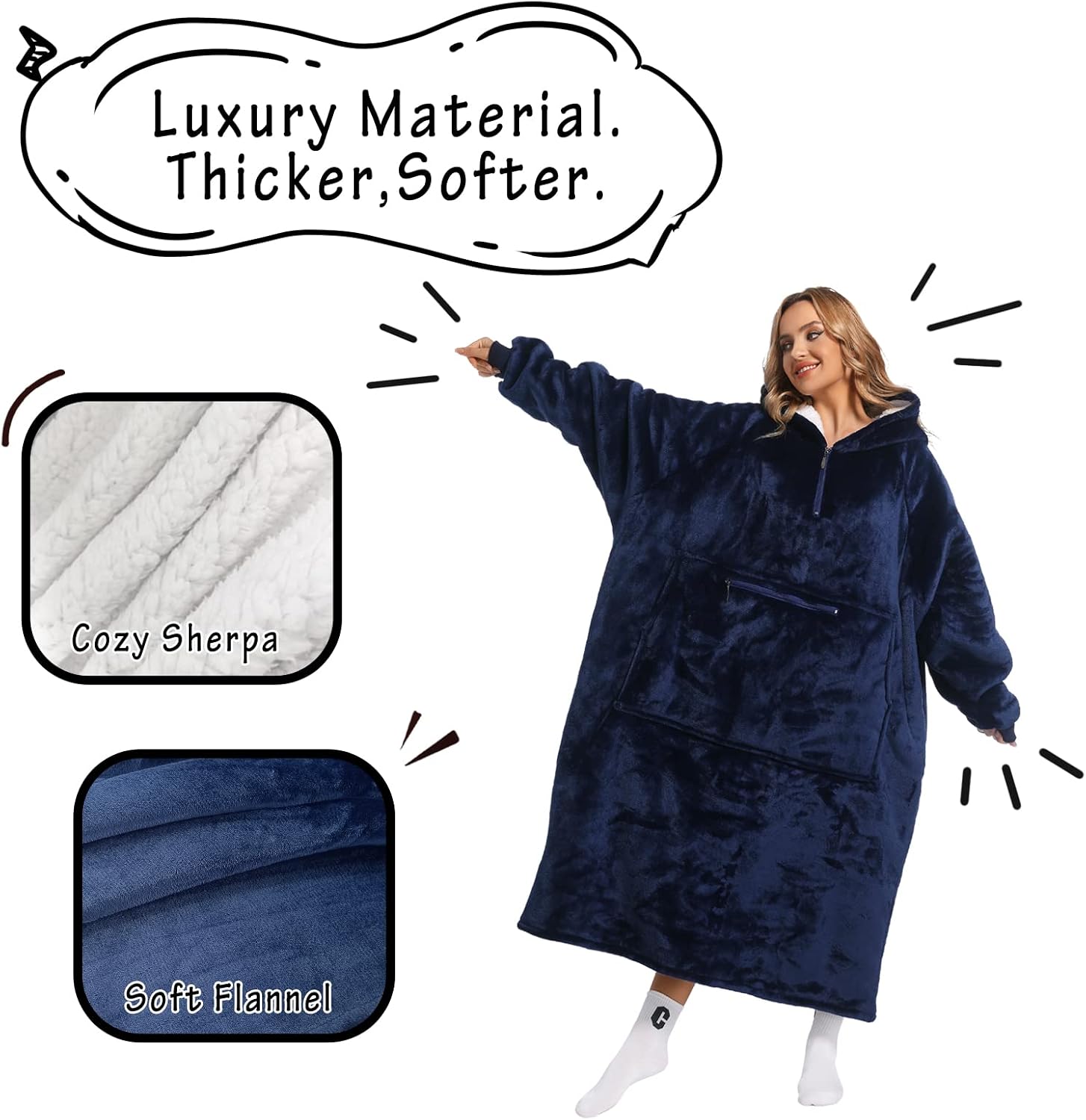 Convend Oversized Wearable Blanket Hoodie with Giant Pocket (Pet Favorites),Blanket Sweatshirt for Women and Men
