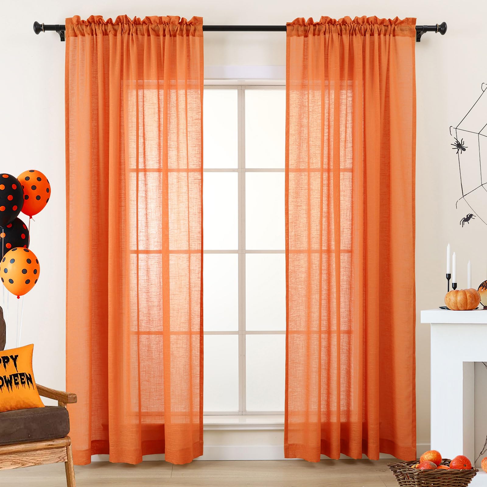 L.Z.E Durchsichtige Vorhänge für Wohnzimmer, 244 cm lang, 2 Paneele, Leinenoptik, durchscheinende Vorhänge und Vorhänge für Schlafzimmer, Esszimmer, Kinderzimmer, transparent, einfarbig, Stangentasche