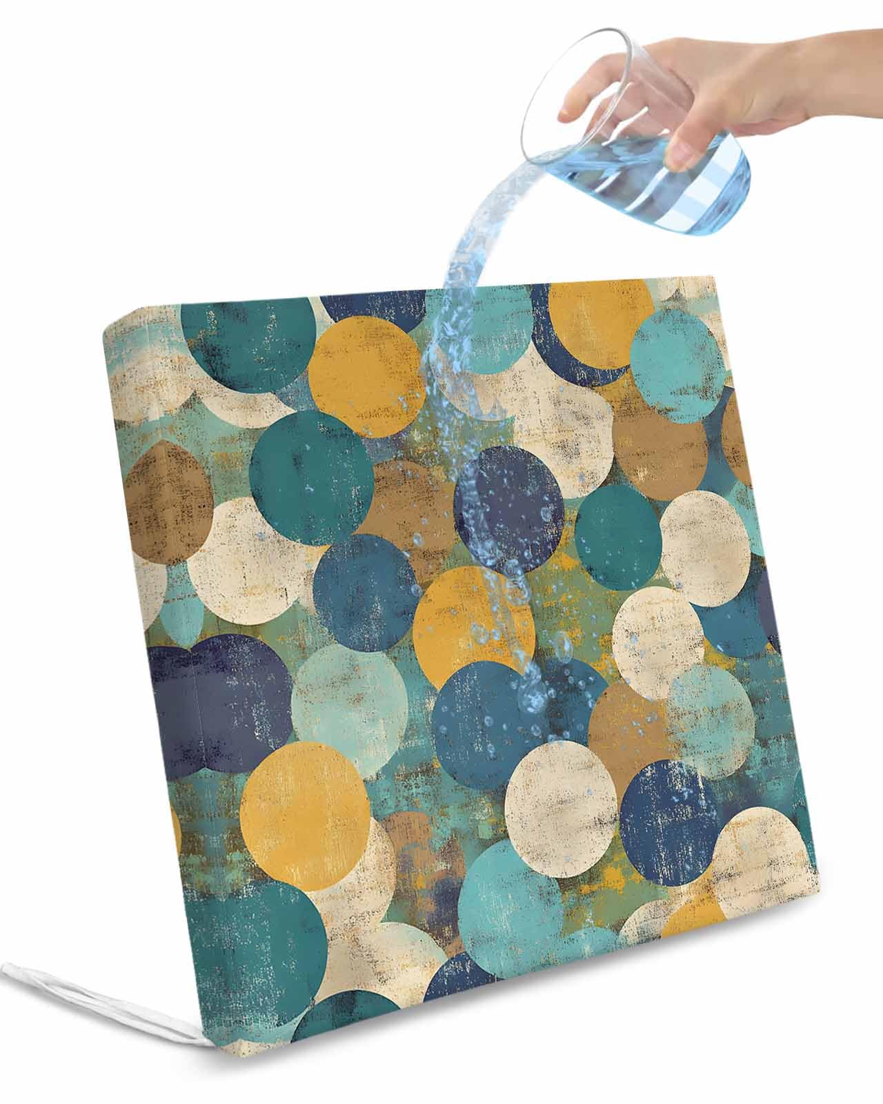 2 Pack Teal Yellow Circle Waterproof Cushion Covers with Ties, Outdoor Patio Chaise Lounge Chair Seat Cushion Slip Covers Replacement(Only Cover) Geometric Abstract Art 22