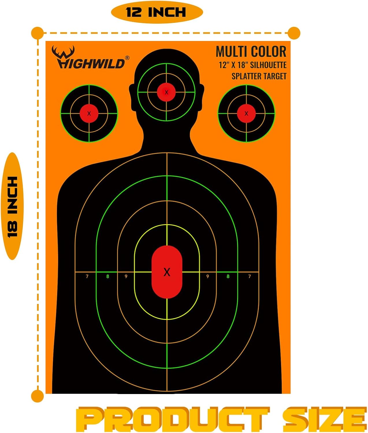 Highwild Silhouette Splatter Paper Targets - Splash Effect of Multiple Colors - 12 x18 Inch