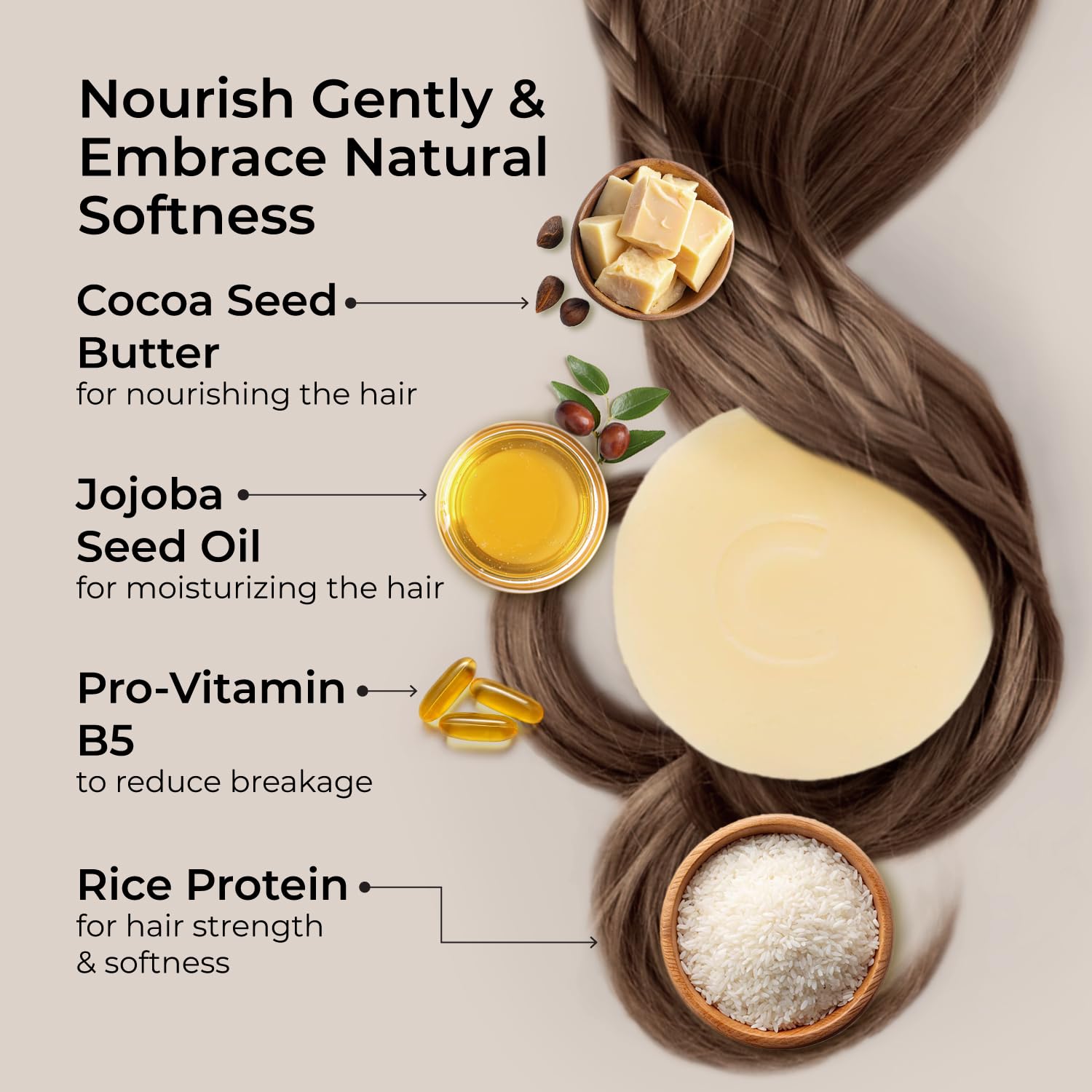 Jack59 Hair Conditioner Bar for Normal Hair, 2 oz, pH Balanced, Non-Scented, Vegan, Gluten Free, Made in Canada, Naked