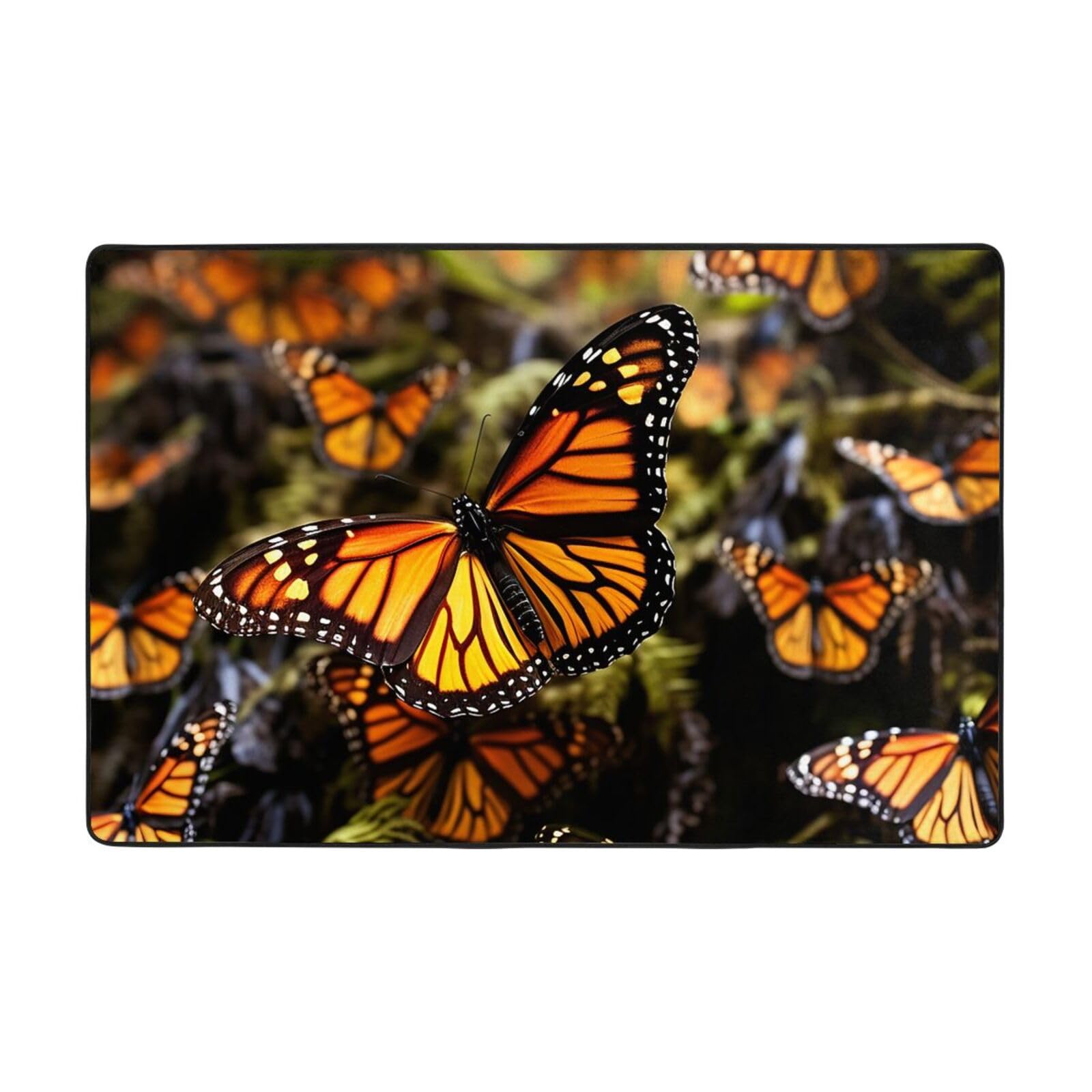 Tapis antidérapant lavable motif papillons orange Monarque doux pour dortoir