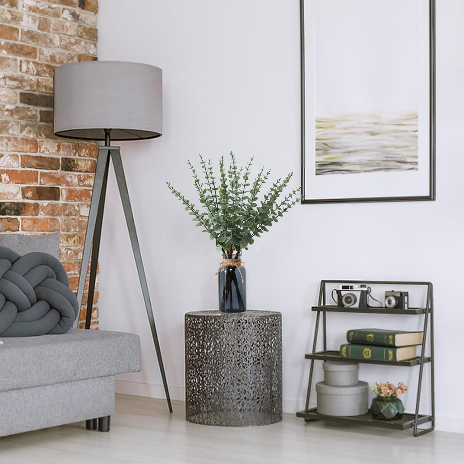 Leftover 18.8" Artificial Eucalyptus Stems in Black Glass Vase,Fake Plant Eucalyptus Plant for Centerpiece Table Decorations Black Bathroom Farmhouse Home Decor - Image 8