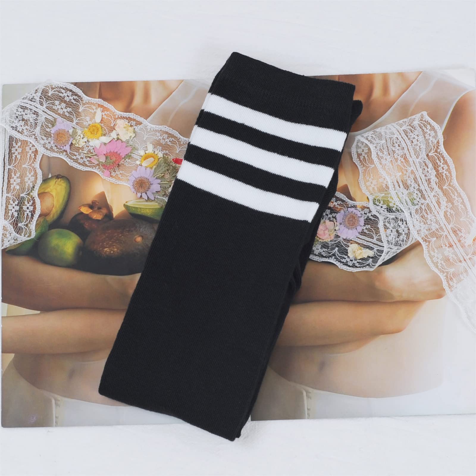 Intgoodluckycc Womens Over The Knee Socks, Thigh High Socks for Women, Long Knee High Stockings Leg Warmers: One Size 1 Pair - Black With White Stripes