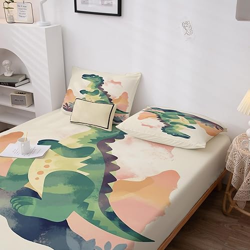 Miniatura 4 de GEDAEUBA Sábanas de dinosaurio tamaño California King  Sábanas de dinosaurio para niños y niñas, juego de sábanas de animales con sábana bajera de