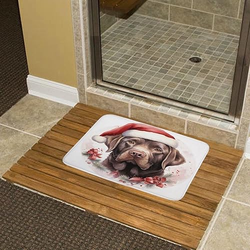 Miniatura 6 de Alfombra de baño para perro, diseño de Papá Noel, color chocolate, acuarela, sombrero de Papá Noel, tapete de espuma absorbente, tapete