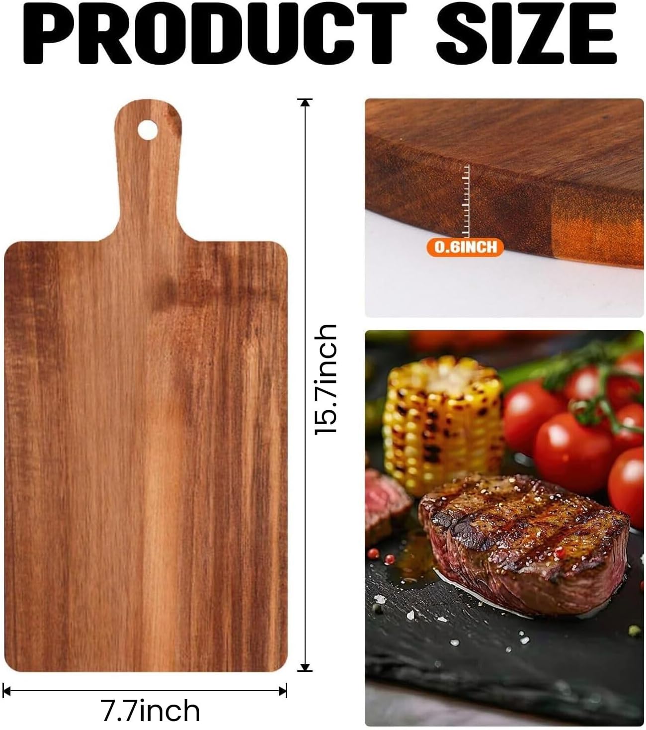 10 Pcs Wood Cutting Board with Handle 15.7x7.7 Inch Wooden Charcuterie Board Kitchen Chopping Boards, Acacia Cutting Board Bulk for Pizza, Bread, Cheese, Charcuterie, Fruit, Vegetables