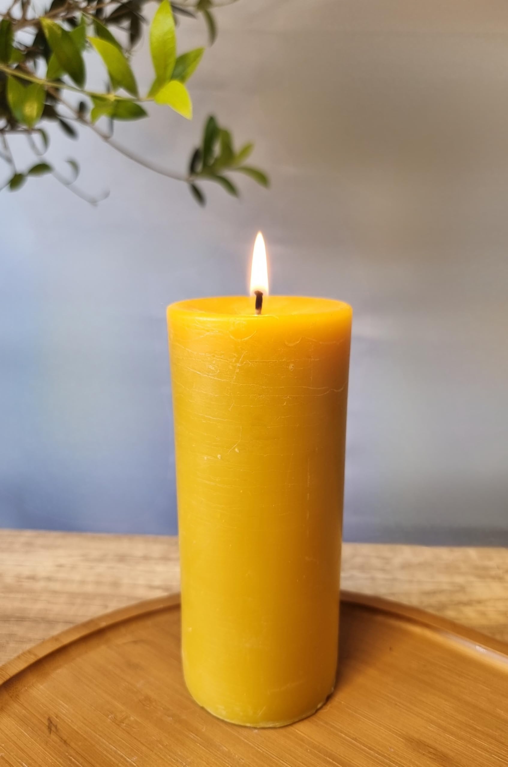 Glowing Bee Yellow Natural Handmade Pillar Beeswax Candle 390G 150X60mm - 60Hr Burn (1Pc) (Yellow)