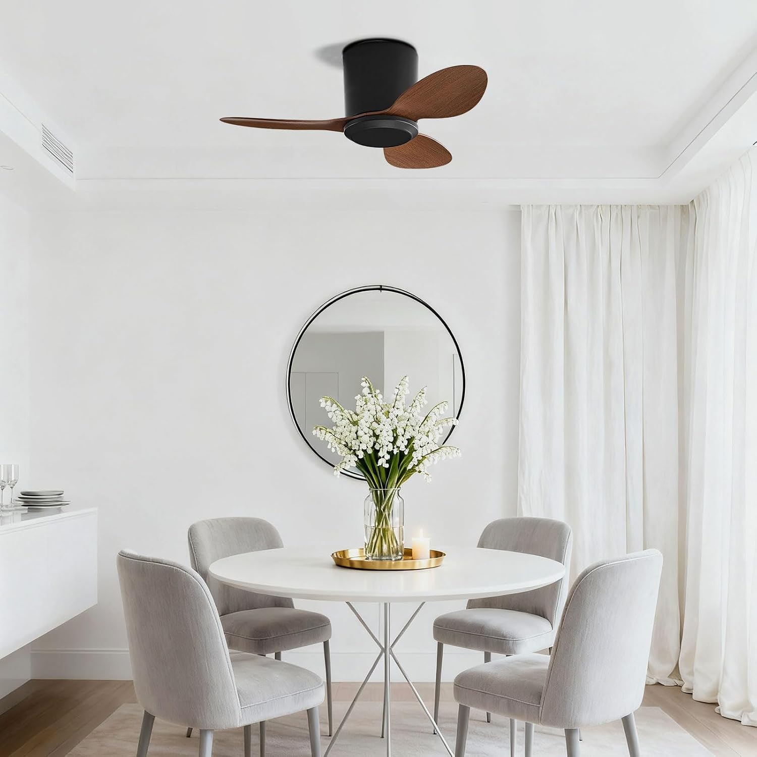 Low Profile Ceiling Fan No Light Flush Mount Ceiling Fans Without Lights Modern 25in Ceiling Fan With Remote Control, 6 Speeds, Reversible DC Motor, Timer For Bedroom Patio Dining Room