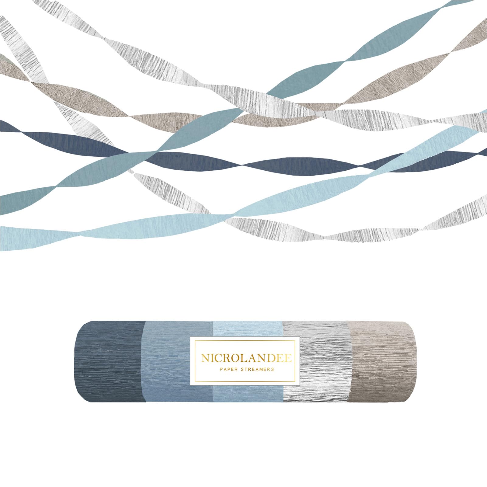 NICROLANDEE 5 rotoli di carta crespa blu polveroso grigio argento per decorazioni di nozze, ghirlanda di carta decorazione per qualcosa di blu, addio al nubilato, sfondo per baby shower