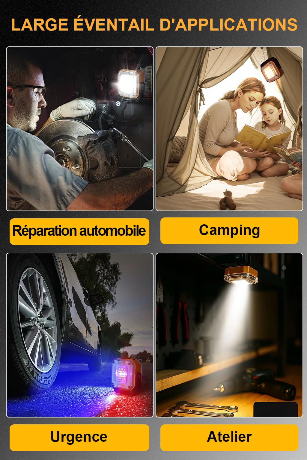 Mini Projecteur LED Rechargeable 2 Pack, 1500mAh, 8 Modes 1200 LM | EDC Eclairage Chantier Portable, Magnétique, Lumière Rouge et Bleue pour Atelier, Chantier, Mécanique Auto