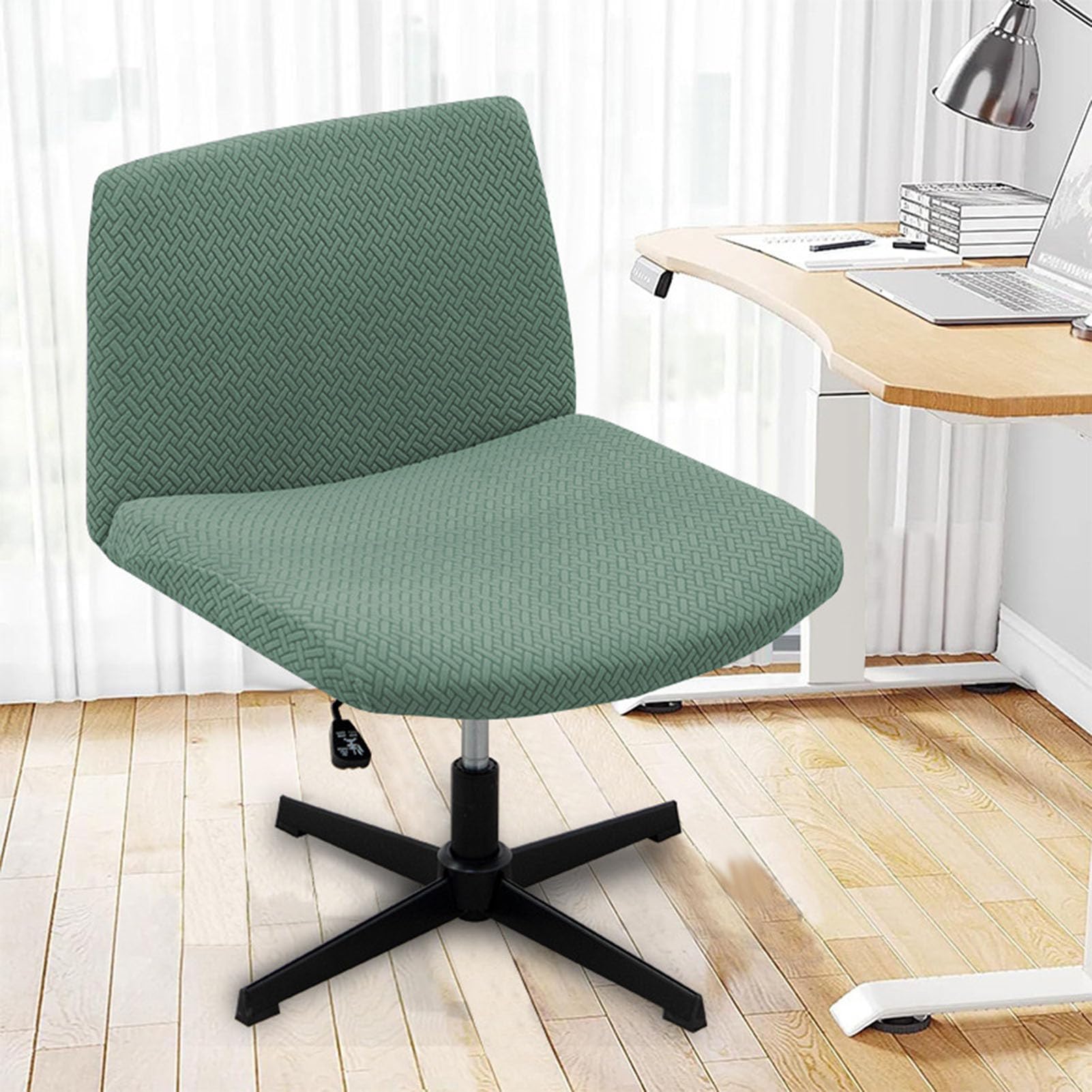 Funda para Silla De Escritorio De Oficina Ancha Sin Brazos, Funda para Silla De Tocador De Tela Moderna Impermeable, Funda para Silla Giratoria Ajustable, para Silla Er(Size:1 Pack,Color:Verde)