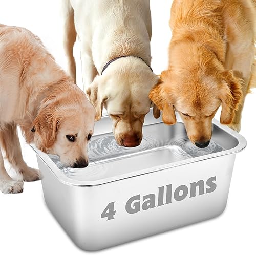 YUEPET Cuencos de agua para perros de acero inoxidable de 4 galones, cuencos de metal extra grandes para comida y agua, cuencos de agua para
