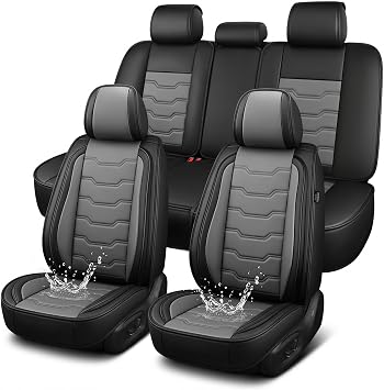 DISUTOGO Full Set Seat Covers for Hyundai Tucson 2005-2024 2025 2026 Waterproof Premium Leather for Tucson Car Seat Covers Compatible Airbag Automotive Seat Cushions5 Seats, Black&Grey