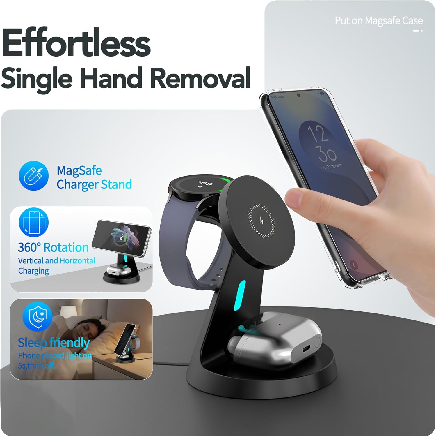 for Samsung Galaxy S25Ultra Dedicated Magnetic Charging Kit，3 in 1 Charging Station Compatible with MagSafe Samsung Charger for Watch Charger Stand for Galaxy Watch Ultra 8 7, for Buds