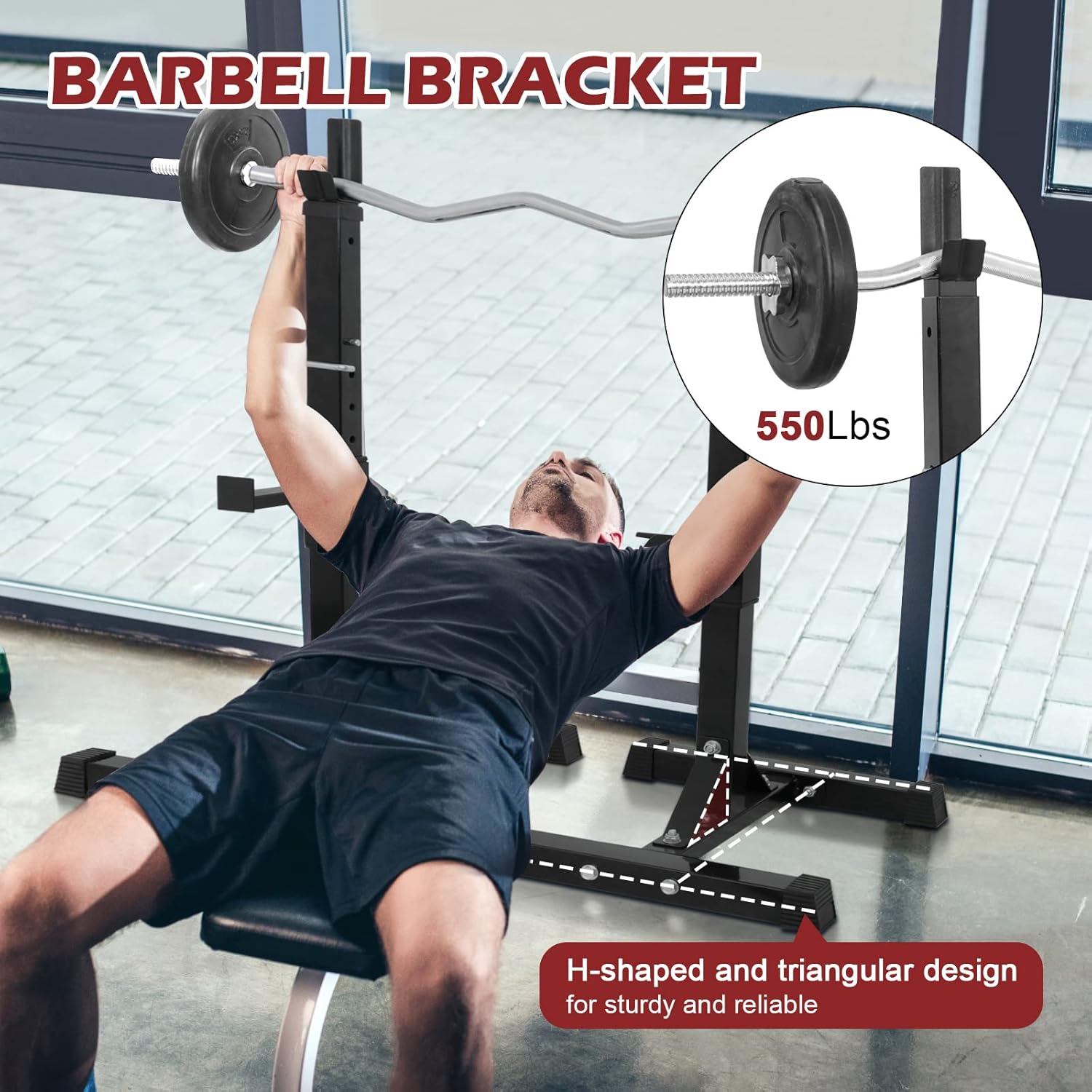 Smartxchoices Pair of Squat Rack, Bench Press Rack Adjustable 40"-66" Solid Steel Barbell Rack 550lb Load, Portable Dumbbell Racks Stands for Home Garage Gym, Weight Lifting Push Up Multi-Function