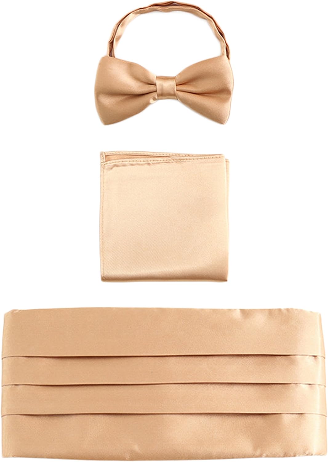 Great British Tie Club Men's Cummerbund Set With Bow Tie & Pocket Square - Italian Satin Formal Set (Gold)