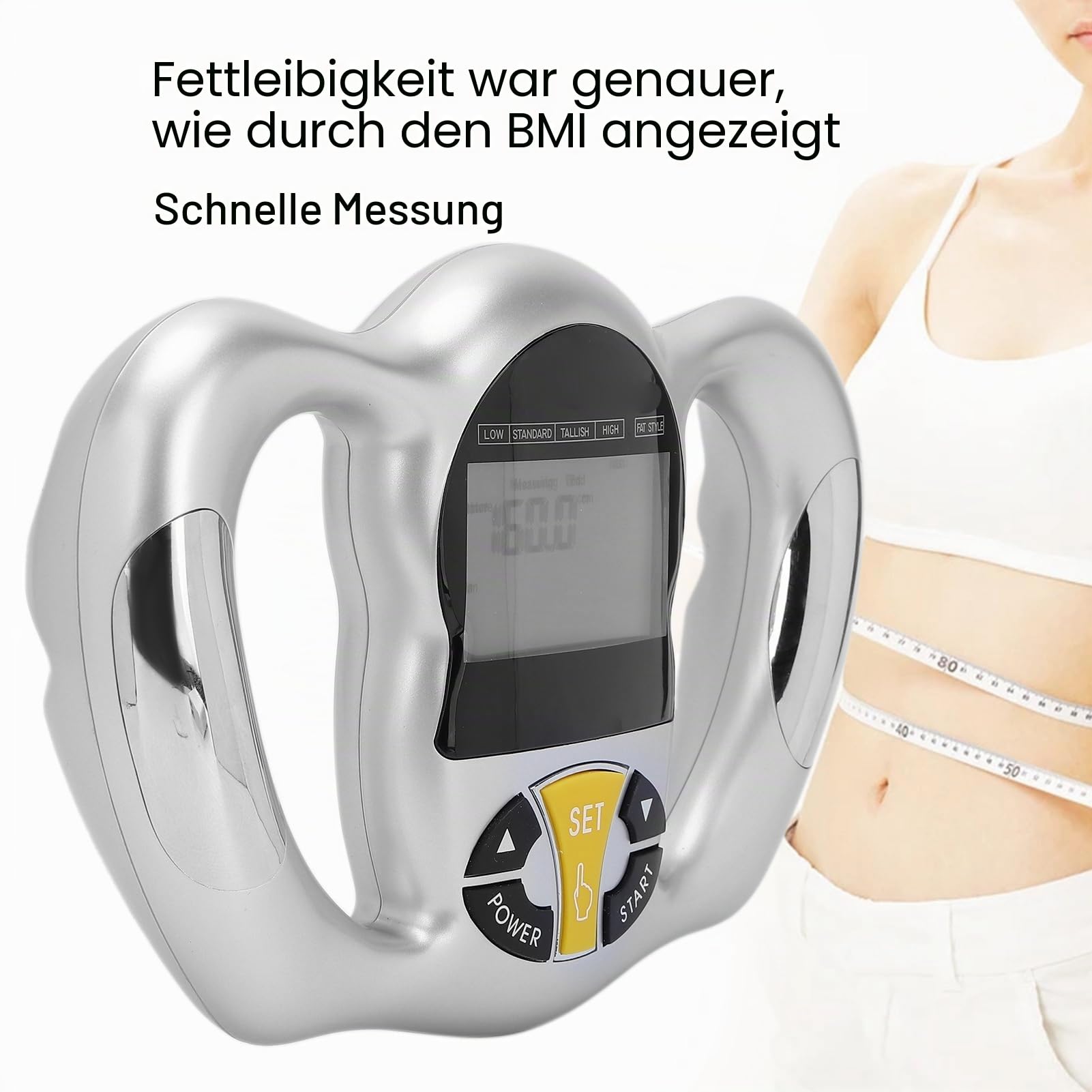 Handgerät Zur Messung des Körperfetts, BMI-Messgerät, Fettanalysator, Messgerät Zur Schnellen Messung, Inklusive Berechnung des Grundstoffwechsels