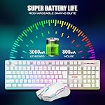 RedThunder K10 Clavier de jeu sans fil et Mouse Combo, RGB Rechargeable par défaut 3800mAh Batterie, clavier anti-ghosting + 7D 3200DPI Mice pour PC Gamer (Blanc)