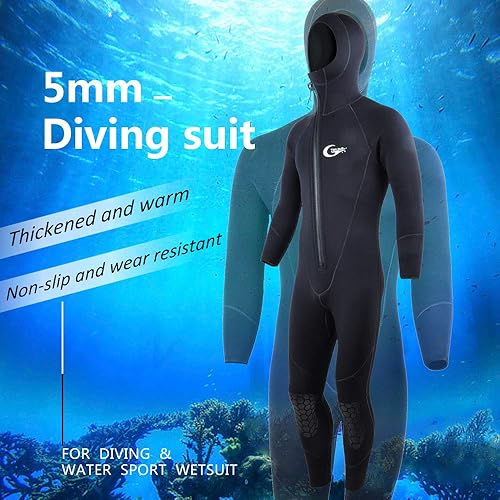 Miniatura 9 de Traje de neopreno completo de 0.197 in y 0.118 in para hombre, traje de buceo con cremallera frontal, sudadera con capucha para esnórquel, surf,