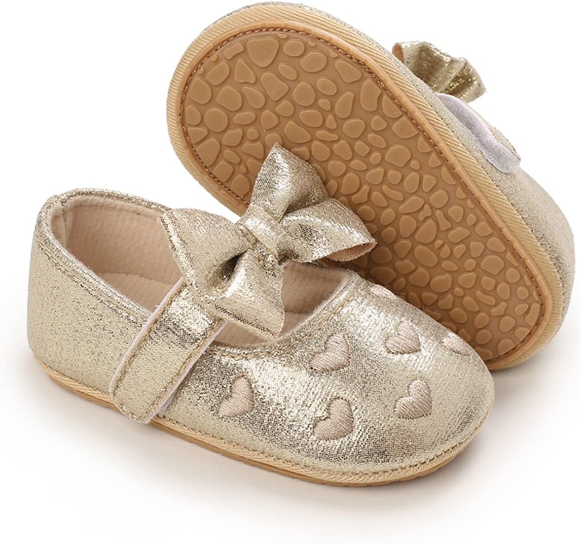 LAFEGEN Baby Girls Mary Jane Flats with Bownot Non Slip Soft Sole PU Leather Newborn Infant Toddler First Walker Cirb Dress Shoes