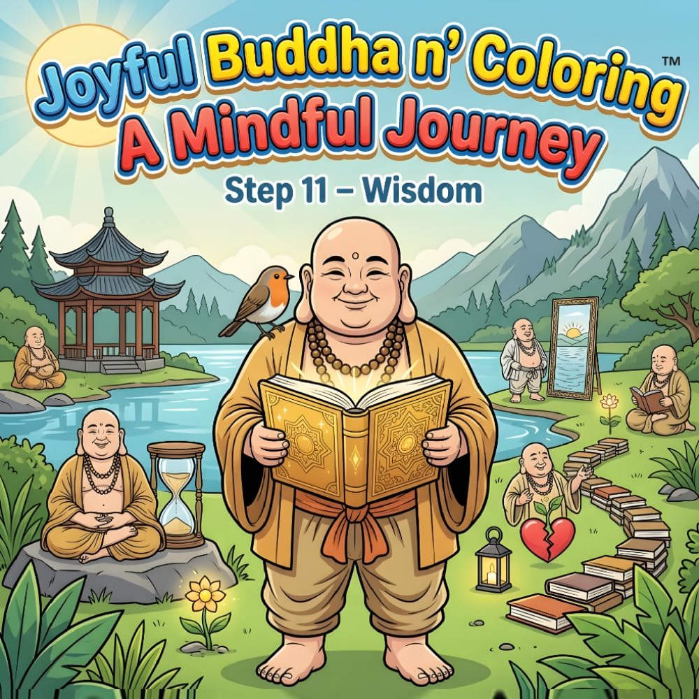 Joyful Buddha ‘n’ Coloring, A Mindful Journey, Step 11 – Wisdom: A Mindfulness Coloring Book for Adults Featuring Inspirational Quotes, Meditation ... Designs, and Peaceful Buddhist Inspired Art