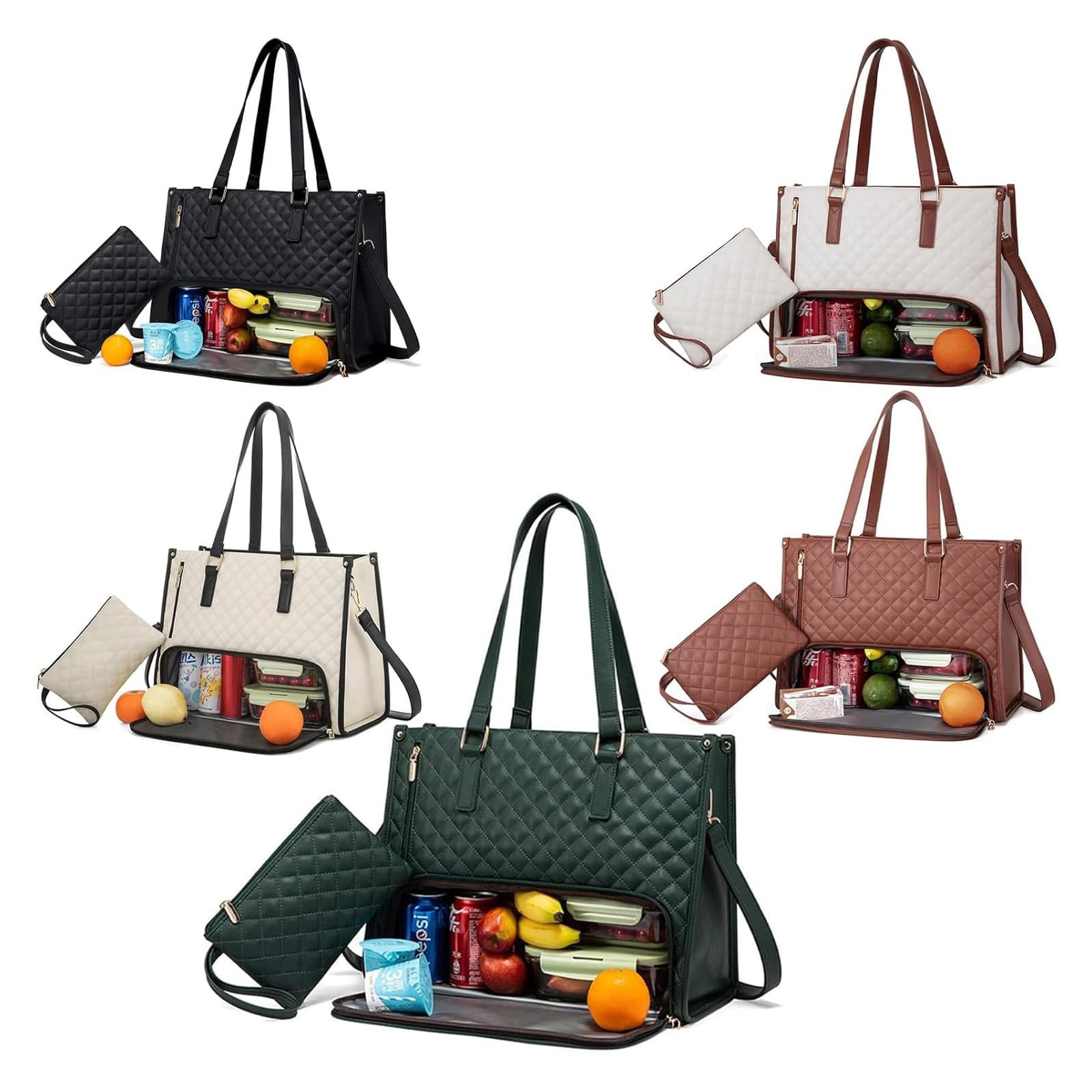 KeyoGoS Sac Fourre-tout 2 En 1 Avec Compartiment à Déjeuner Isotherme - Sac à Main De Travail De 15,6" Pour Femme, Sac Fourre-tout Imperméable Pour Ordinateur Portable De Grande Capacité, Pour Bureau