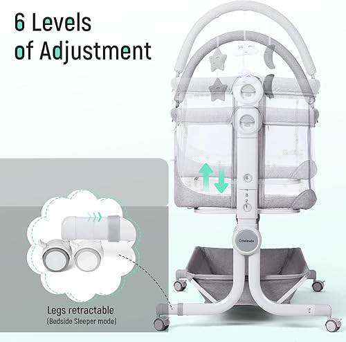 Miniatura 3 de Cowiewie - Cuna para bebé junto a la cama con cesta de almacenamiento, ruedas, cuna portátil plegable fácil con ruedas, altura ajustable, cunas
